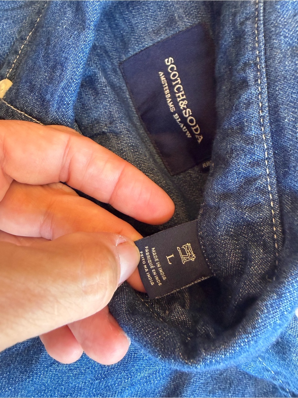 Scotch & Soda Men’s Long Sleeve Button-Down Denim Shirt Blauw EUC Size Large - Picture 13 of 16